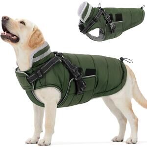 Queenmore Dog Jacket Large Waterproof Winter Coat Built In Harness Green NWT